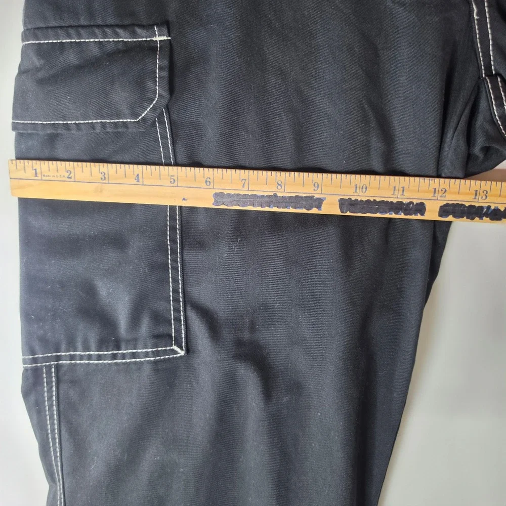 True Religion Mens Baggy Cargo Pants Black White Contrast Stitch Size 36 Y2K